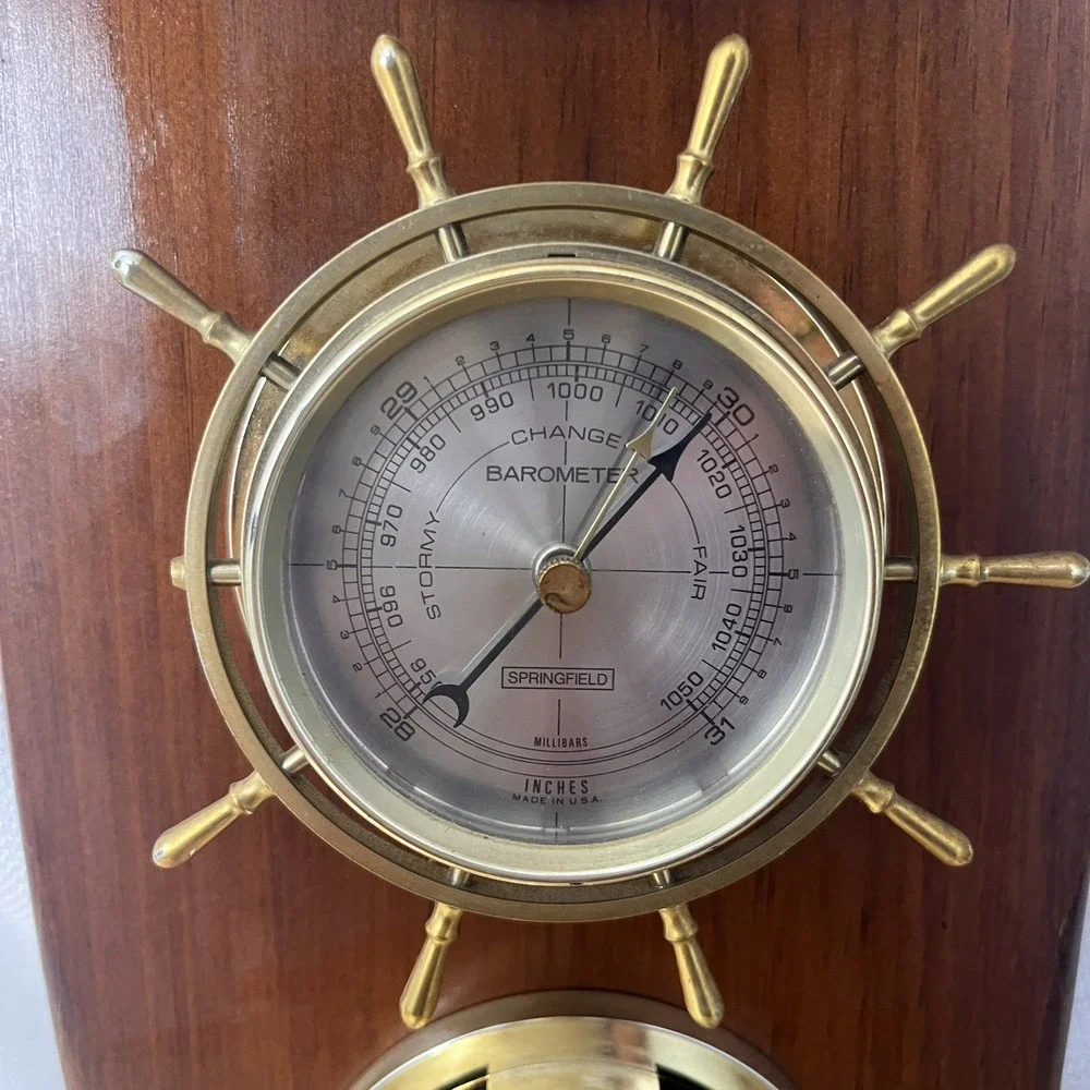 Vintage Weather Nautical Decor Wood Thermometer Barometer Hygrometer Fisherman